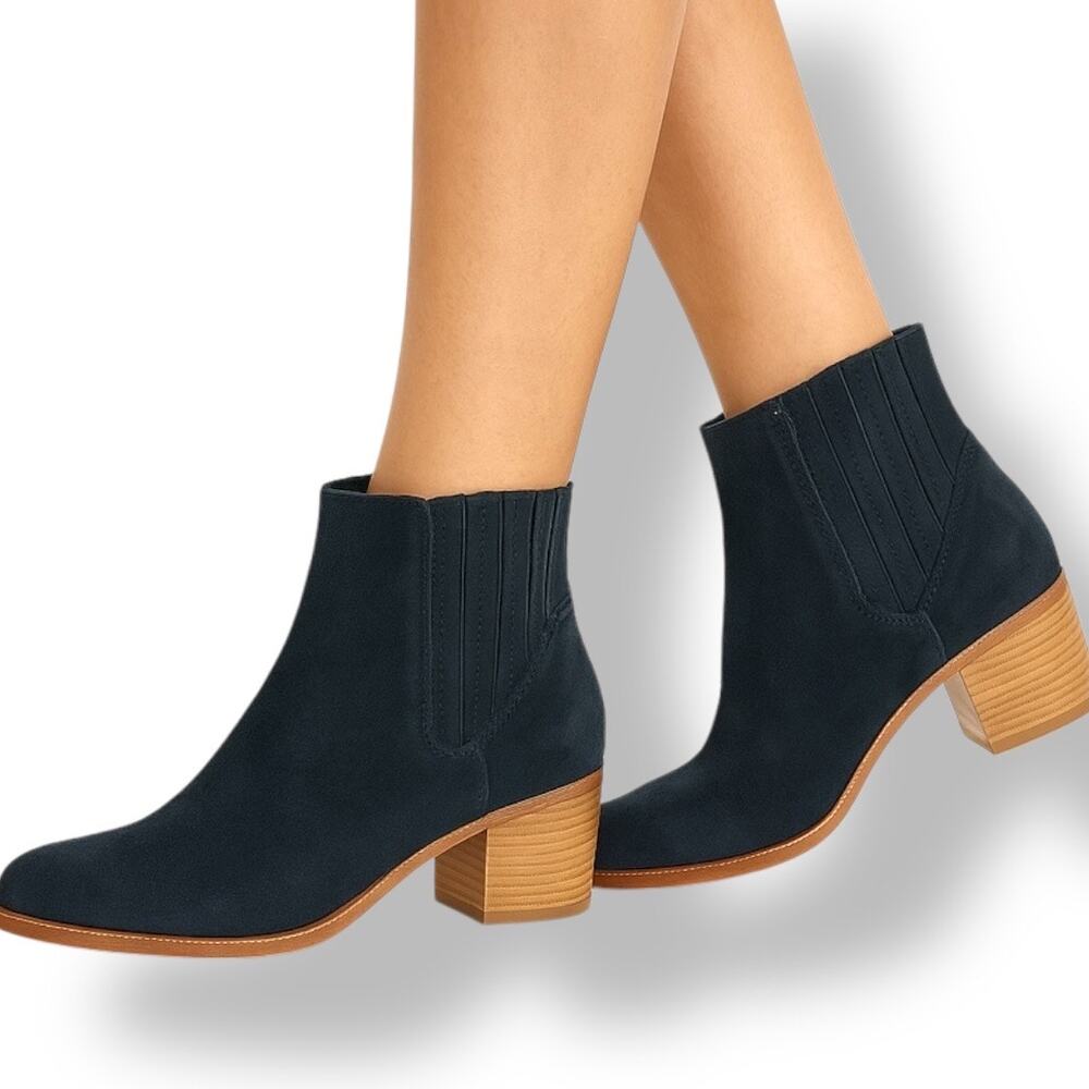 Matt Bernson Black Suede Ankle Boots Stacked Heel Leather Bootie Classic 8.5